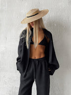 Loose-fitting Long-sleeved Shirt And Casual Trousers Two-piece Set