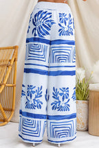Elastic Waist Wide Leg Printed Pants