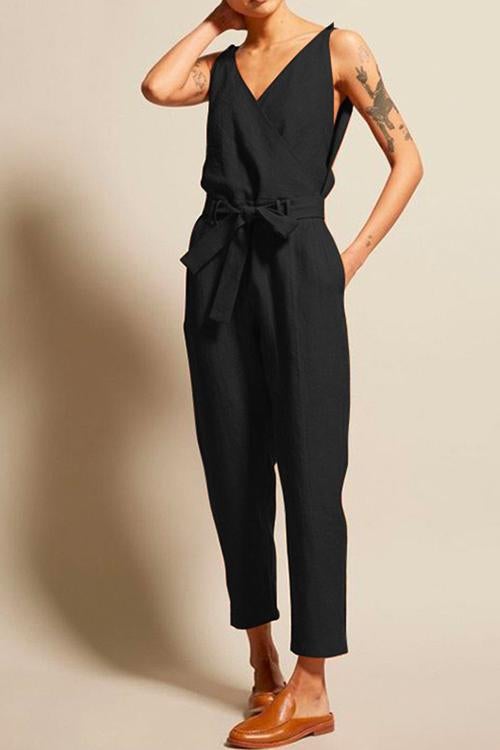 Josh V Neck Bow Knot Sleeveless Jumpsuit