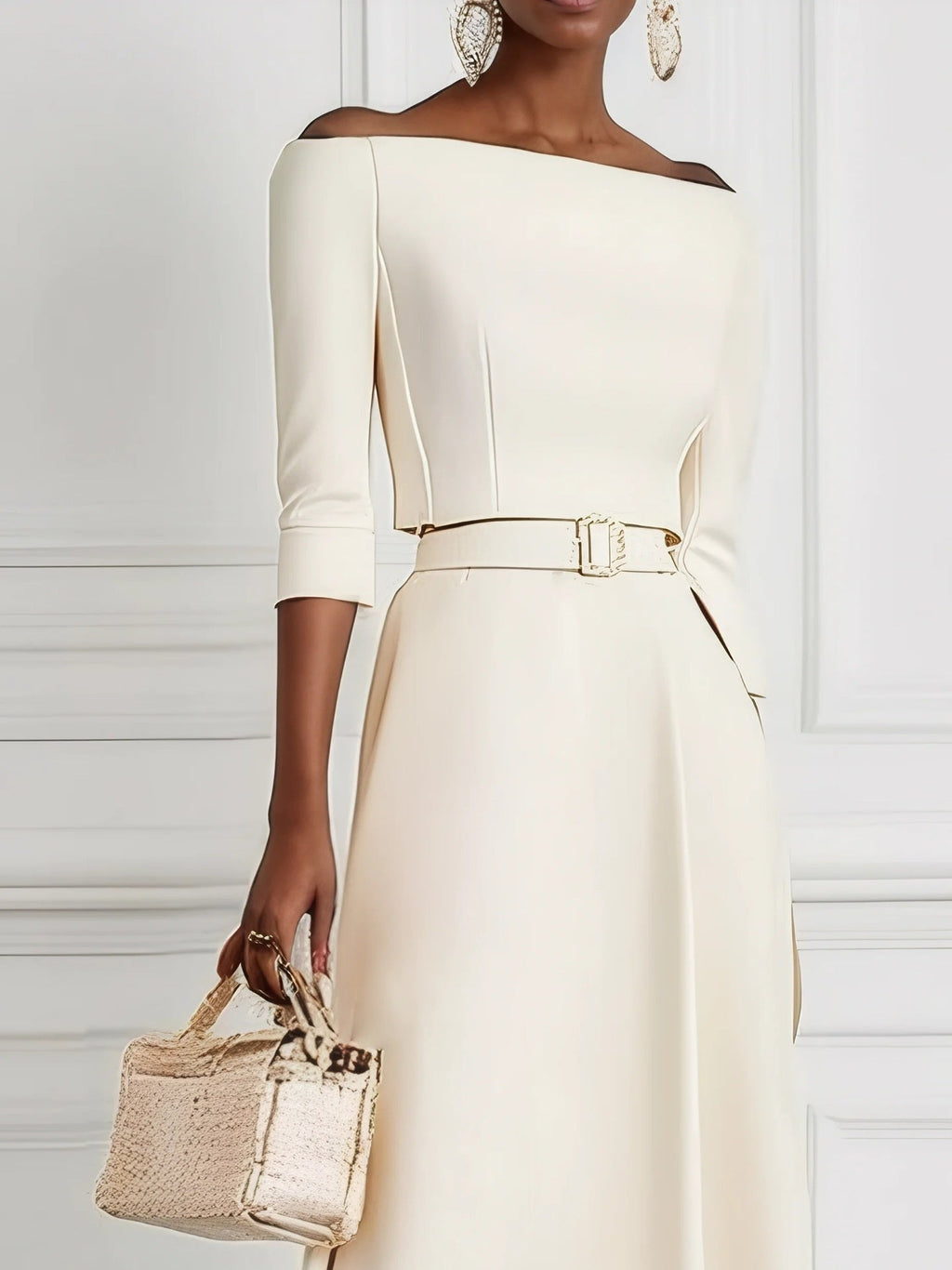 Waist-cinching Off-shoulder Long Dress