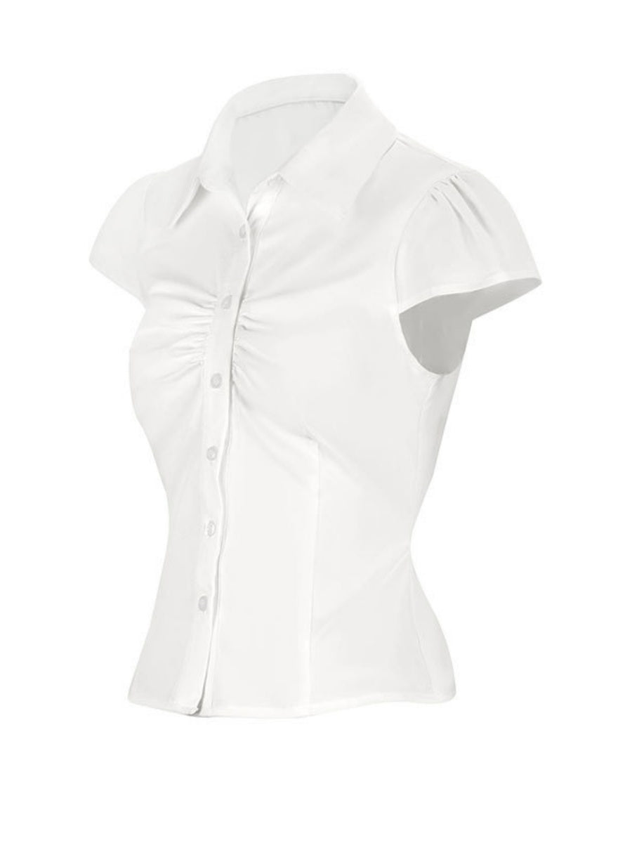 Flying Sleeves Gathering Slim-fit Lapel Shirts