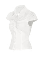 Flying Sleeves Gathering Slim-fit Lapel Shirts