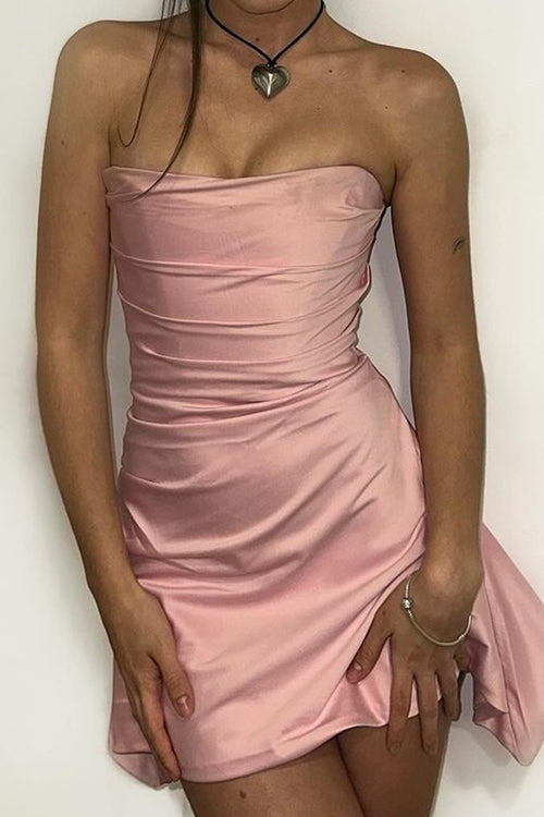Strapless Ruched Bubble Hem Mini Dress