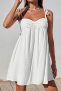 Tie Shoulder Sweetheart Gathered Bust Knot Detail Empire Waist Babydoll Mini Dress