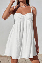 Tie Shoulder Sweetheart Gathered Bust Knot Detail Empire Waist Babydoll Mini Dress