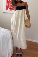 Backless Color Block Splice Swing Maxi Cami Dress