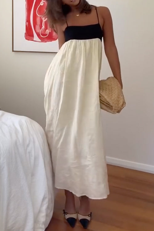 Backless Color Block Splice Swing Maxi Cami Dress