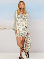 Printed Vacation V-neck Shirt Shorts Set 2-piece Sets