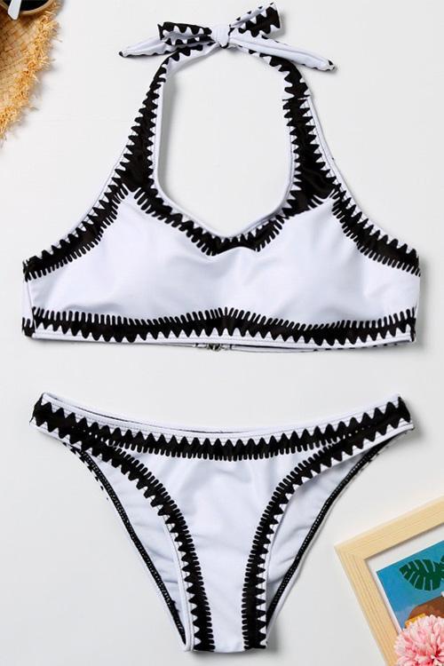Halter Color Block Triangle Bikini Set