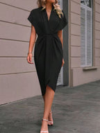 V-neck Solid Color Sleeveless Pleated Mini&Short Dresses