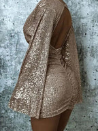 V-neck Bodycon Short Dress With Asymmetrical Hem And Sequins