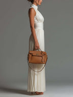 White Pleated Halter Jumpsuit