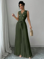 Commuting Suit Collar Pleated Pants Double-breasted Jumpsuits