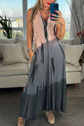 V Neck Sleeveless Color Block Printed Maxi Swing Dress