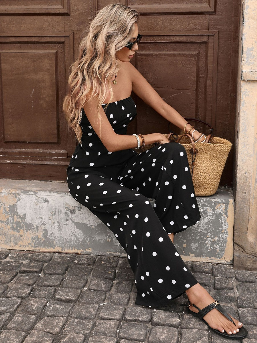 Retro Polka Dots High-waisted Wide-leg Pants Vacation Jumpsuits
