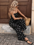 Retro Polka Dots High-waisted Wide-leg Pants Vacation Jumpsuits