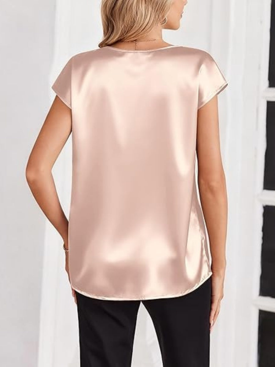 V-neck Satin Leisure Solid Color T-shirts