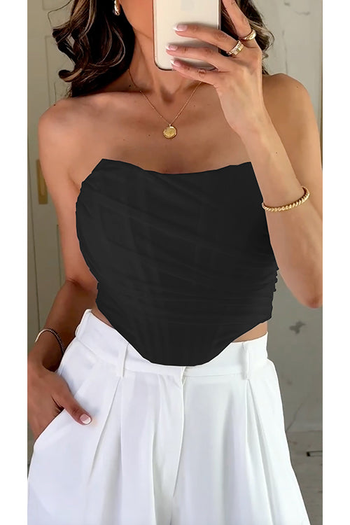 Strapless Off Shoulder Mesh Corset Top