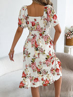 Ruffle Printed Vacation Off-shoulder Mini&Short Dresses
