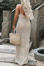 Hollow Out Crochet Beach Cover Up Maxi Cami Dress