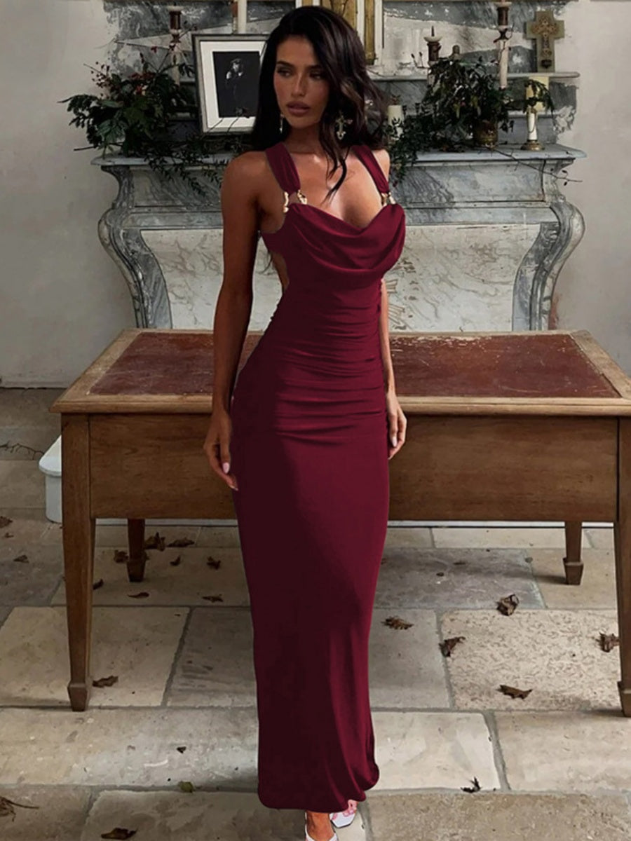 Pleated Bandage Slim-fit Hip-hugging Sexy Maxi Dresses