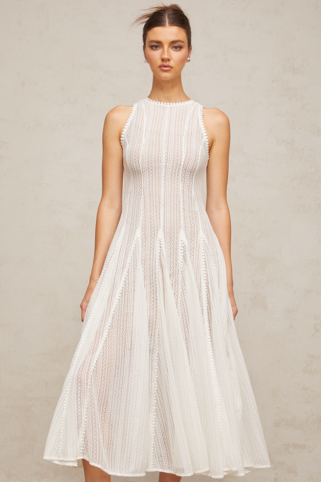 Hélène white pointelle puff midi dress