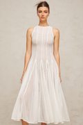 Hélène white pointelle puff midi dress