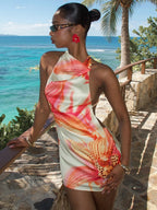 Resort-style Floral Print Backless Sexy Bodycon Mini Dress