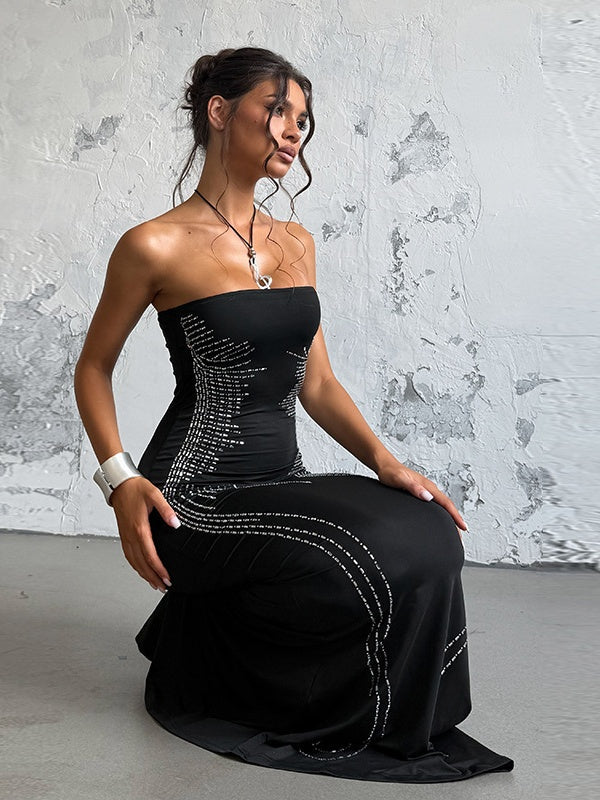 Angel Wings Slimming Rhinestone Strapless Long Dress