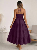 Halter V-neck Drawstring Loose-fit Vacation Maxi Dresses