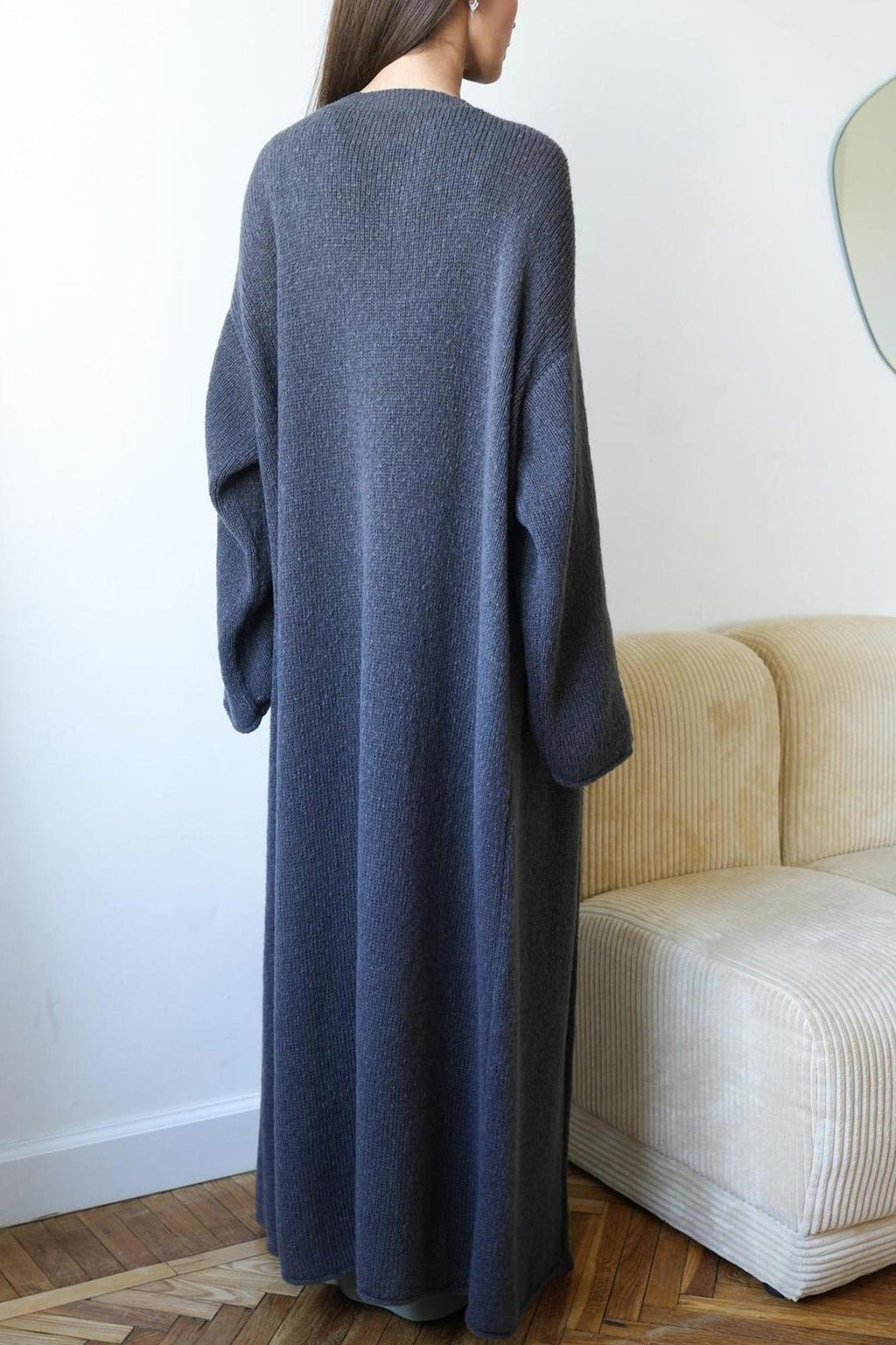 Solid Color Open Front Long Cardigan