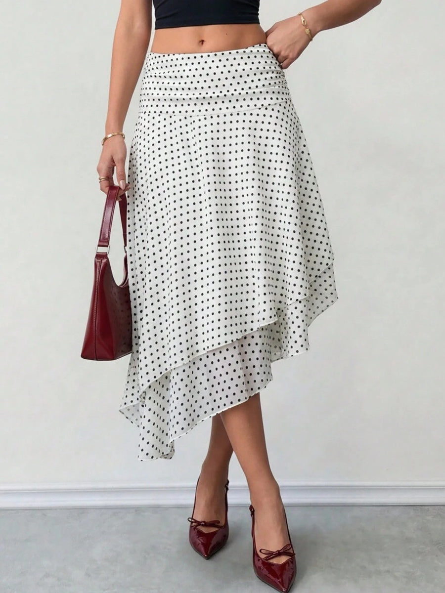 Polka Dots Irregular Hem Temperament Skirts
