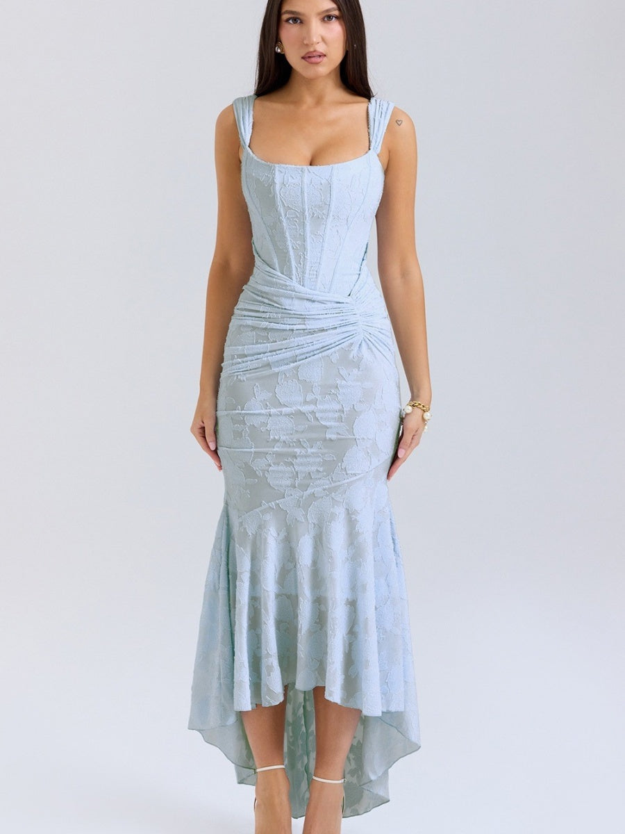 Sleeveless Solid Color Off-shoulder Sleeveless Fishbone Waist Dress