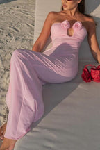 Strapless Flower Applique Maxi Bodycon Dress