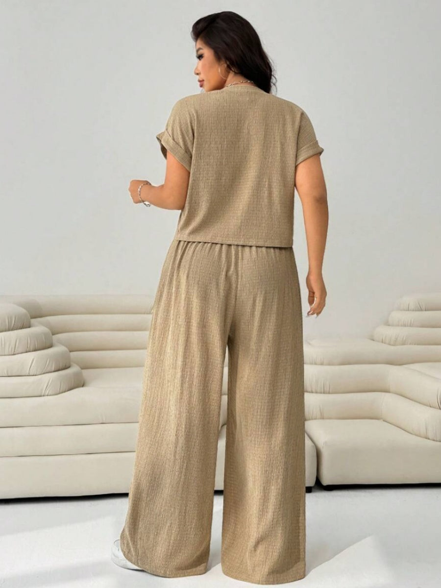 Loose-fit Simplicity Cropped T-shirt Wide-leg Trousers Set 2-piece Sets