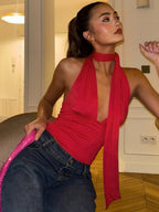 Deep V Backless Halter Jacket Tank Tops