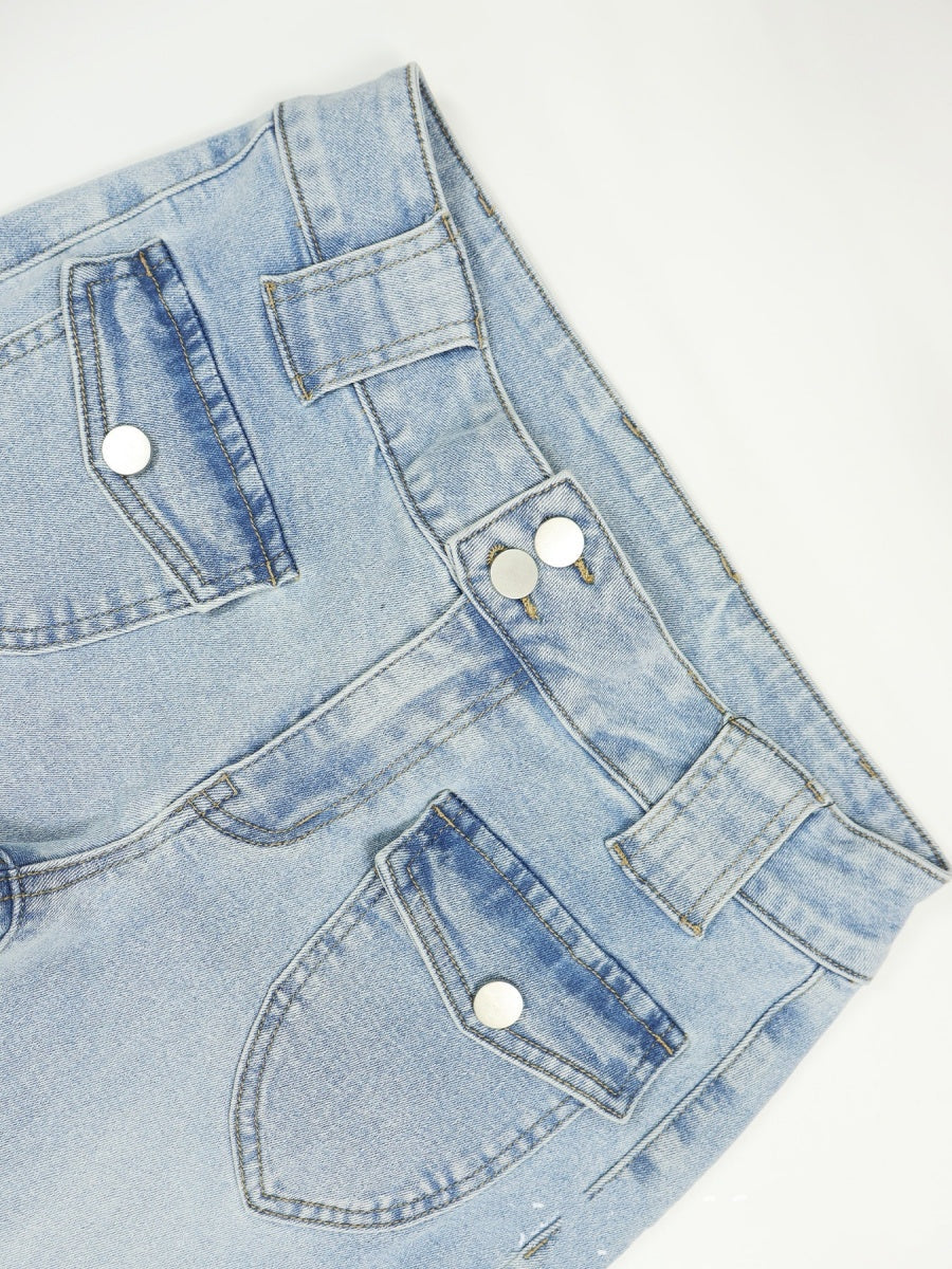 Washed Slim-fit High Stretch Low-rise Flared Jeans
