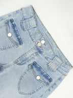 Washed Slim-fit High Stretch Low-rise Flared Jeans