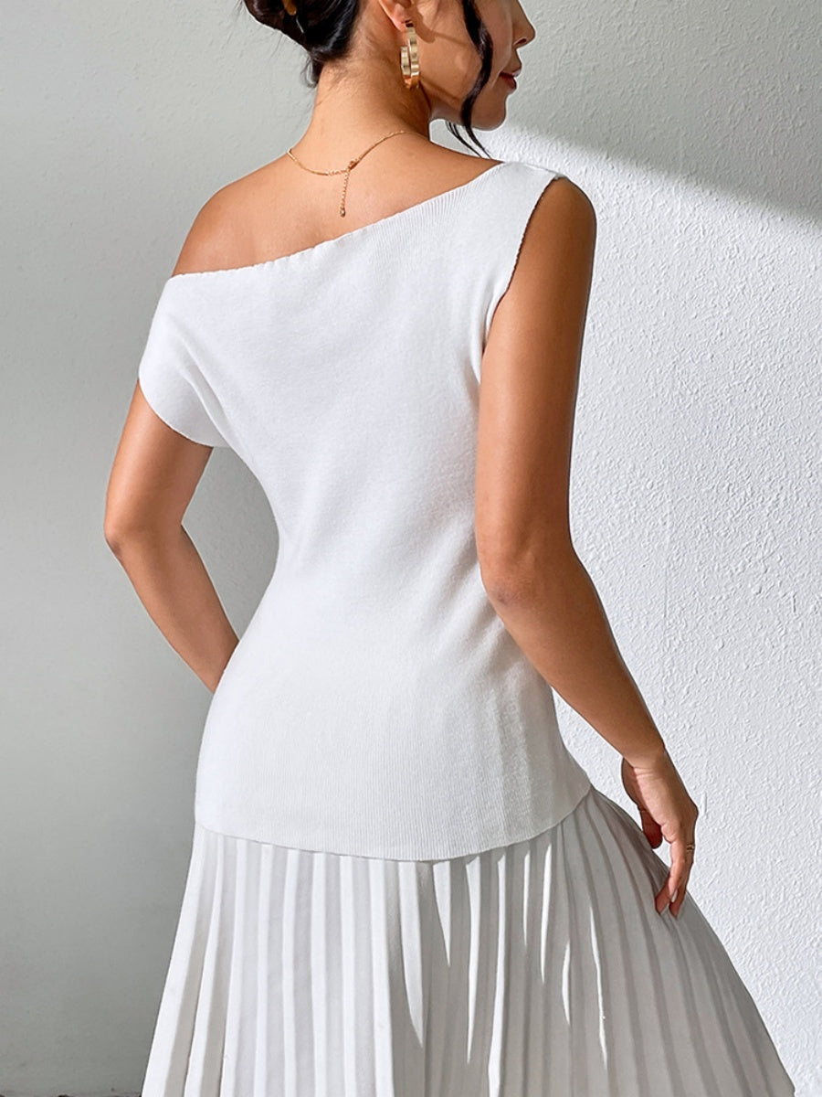 Knitting Irregular Sloping Shoulders Off Shoulder T-shirts