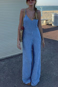 V Neck Backless Wide Leg Striped Cami Jumpsuit