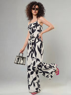 Zebra-print Bow Tie Suspender Jumpsuit