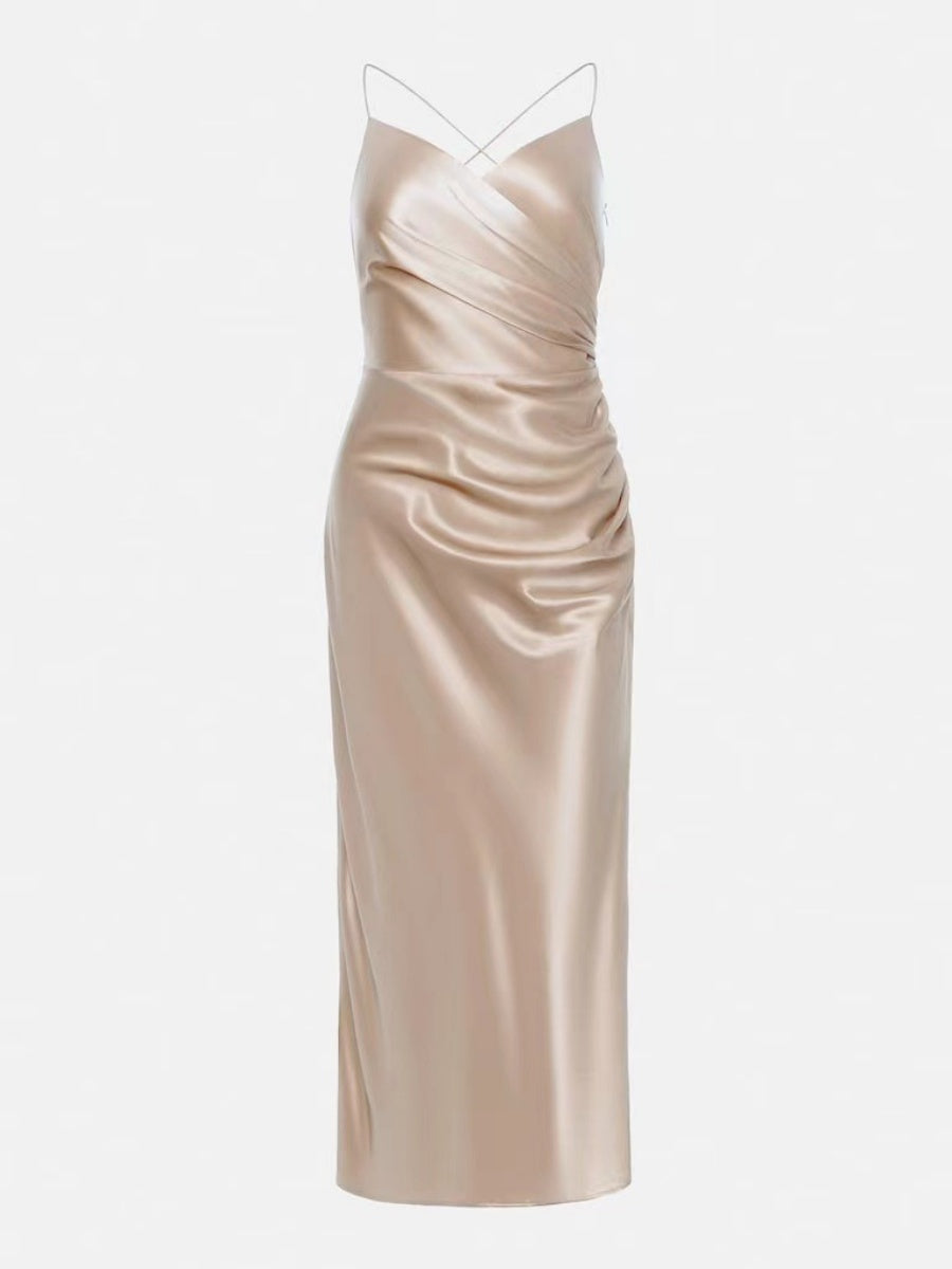 Sexy Backless Slit Halter Midi Dress