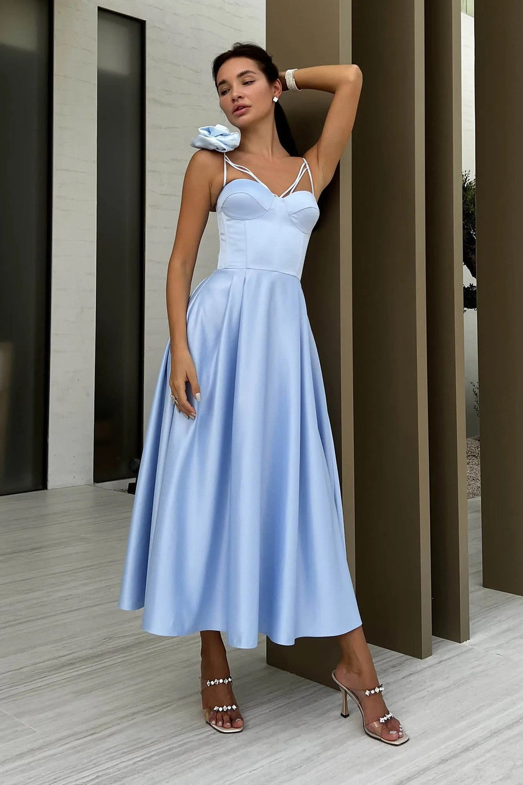 3D Flowers Shoulder Strap Formal Dress Maxi Dresses
