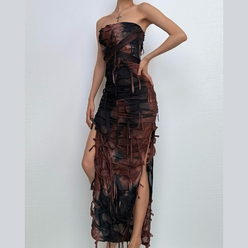 Halter tie dye high slit cross front maxi dress  | Festival Outfits Women