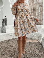 Floral Puff Sleeve Tie-waist Short Dress