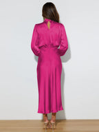 Satin Long Sleeve Loose Turtleneck Midi Dresses