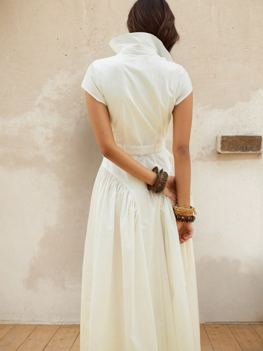 Lapel Single-breasted Simplicity Temperament Maxi Dresses