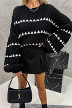 Lantern Sleeves Color Block Chunky Knit Sweater