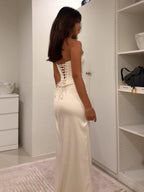 Knotted Slit Satin Backless Long Dress