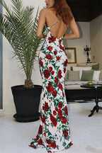 Spaghetti Strap Open Back Floral Print Maxi Dress